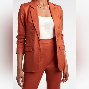 EXPRESS Oversized Linen-Blend Double Breasted Boyfriend Blazer NWT